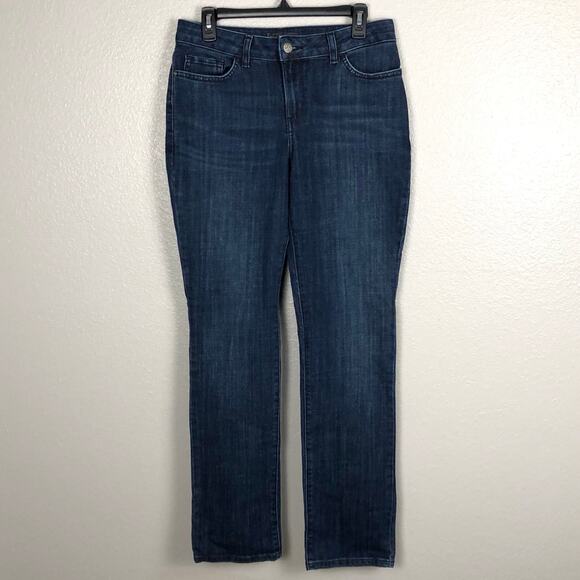 Vintage Lee Straight Leg Mid-Rise Dark Wash Blue Jeans Denim Size 8 Long Pockets - Picture 1 of 7